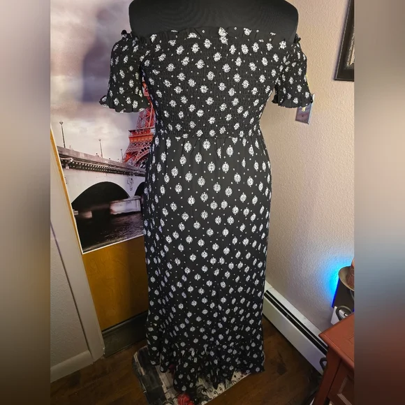 2X(Fits XL Best) NWT FRANCESCA'S Black/Wht Hi Low Side Split Maxi Dress 16-21ptp - Picture 3 of 12